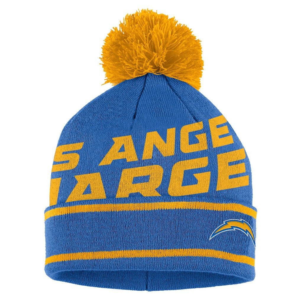 Los Angeles Chargers WEAR by Erin Andrews Women's Double Jacquard Cuffed Knit Hat with Pom and Gloves Set - Powder Blue for sale