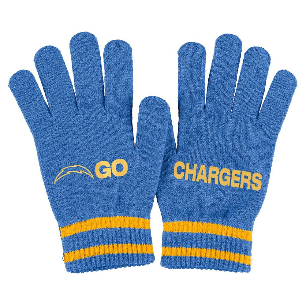 Los Angeles Chargers WEAR by Erin Andrews Women's Double Jacquard Cuffed Knit Hat with Pom and Gloves Set - Powder Blue for sale