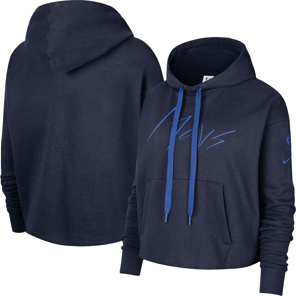 Dallas Mavericks Women's Split Flip Courtside Cropped Pullover Hoodie sale - Navy discount