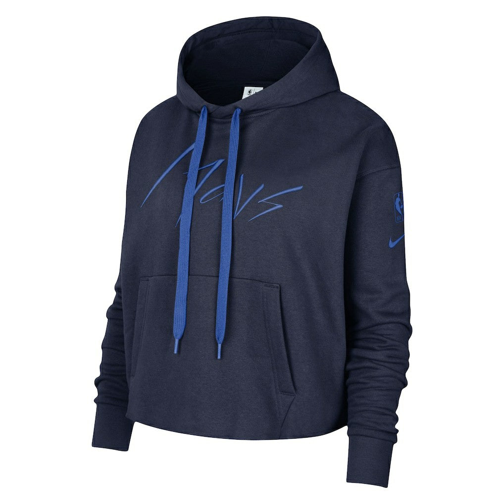 Dallas Mavericks Women's Split Flip Courtside Cropped Pullover Hoodie sale - Navy discount