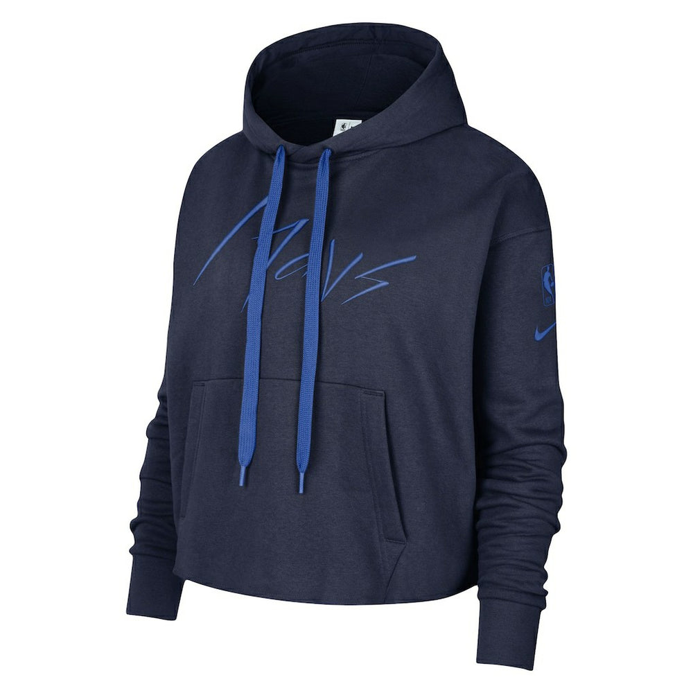 Dallas Mavericks Women's Split Flip Courtside Cropped Pullover Hoodie sale - Navy discount