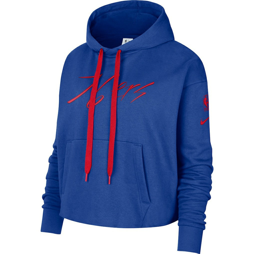 Philadelphia 76ers Women's Split Flip Courtside Cropped Pullover Hoodie - Royal discount