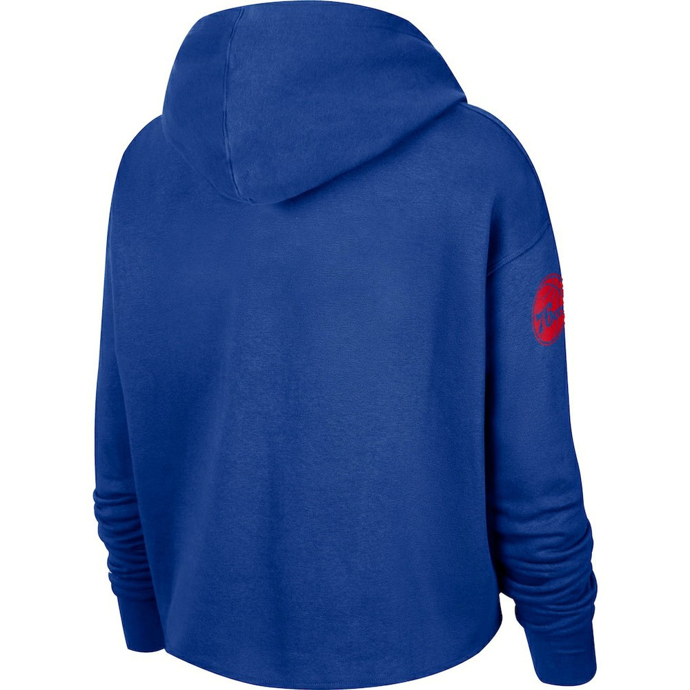 Philadelphia 76ers Women's Split Flip Courtside Cropped Pullover Hoodie - Royal discount