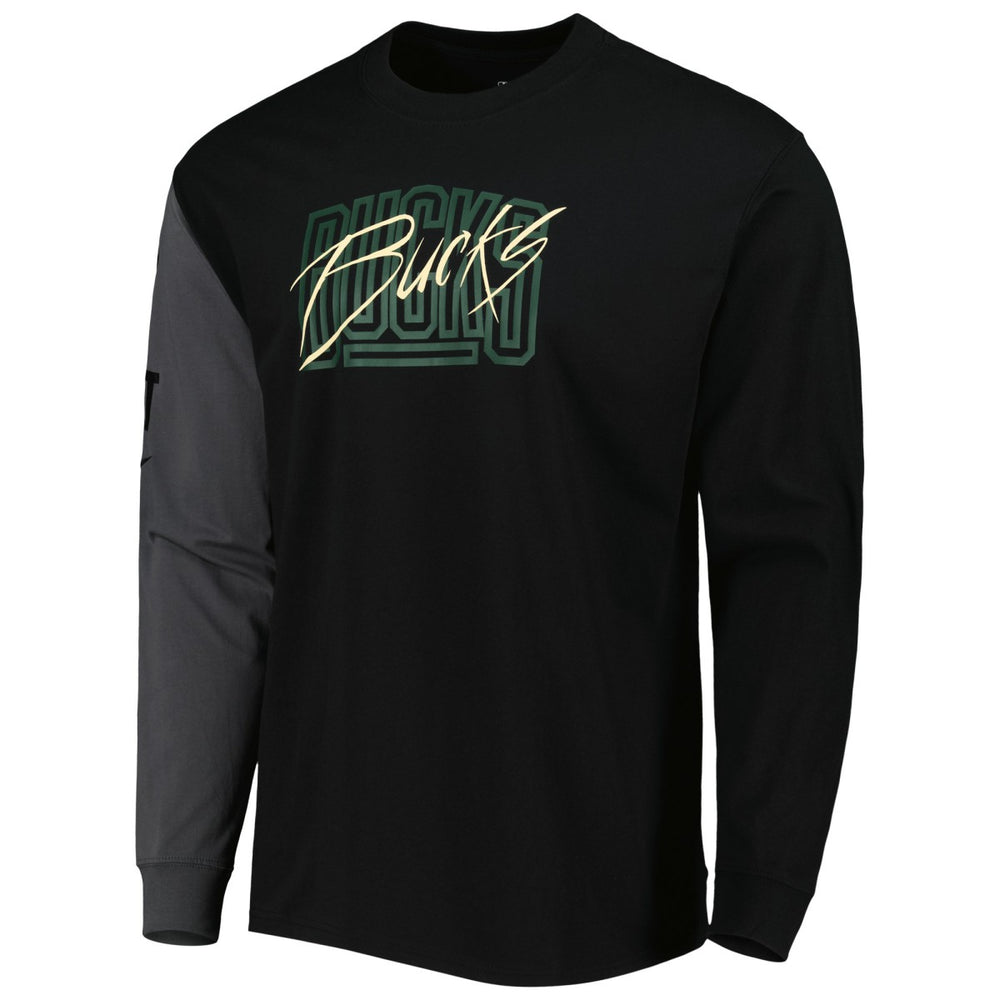 Milwaukee Bucks Courtside Versus Flight MAX90 Long Sleeve T-Shirt - Black on sale