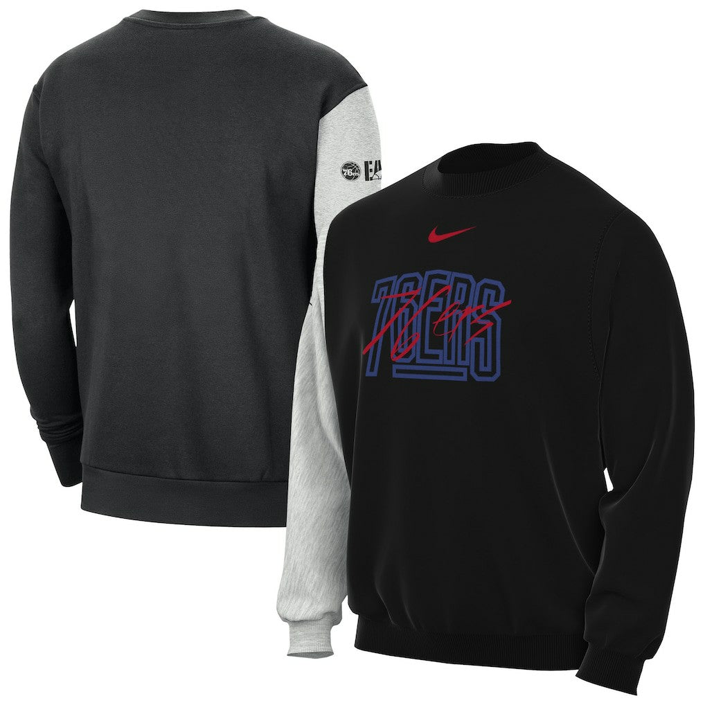 Philadelphia 76ers Courtside Versus Force & Flight Pullover Sweatshirt - Black/Heather Gray for sale