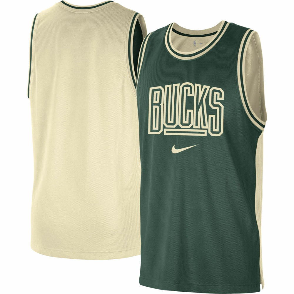 Milwaukee Bucks Courtside Versus Force Split DNA Performance Mesh Tank Top - Hunter Green/Cream cheap