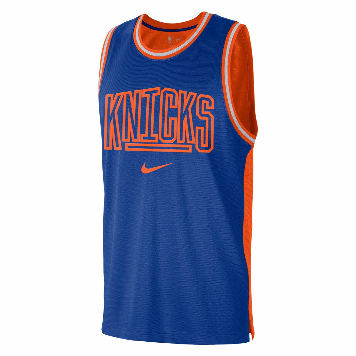 New York Knicks Courtside Versus Force Split DNA Performance Mesh Tank Top - Blue/Orange for sale