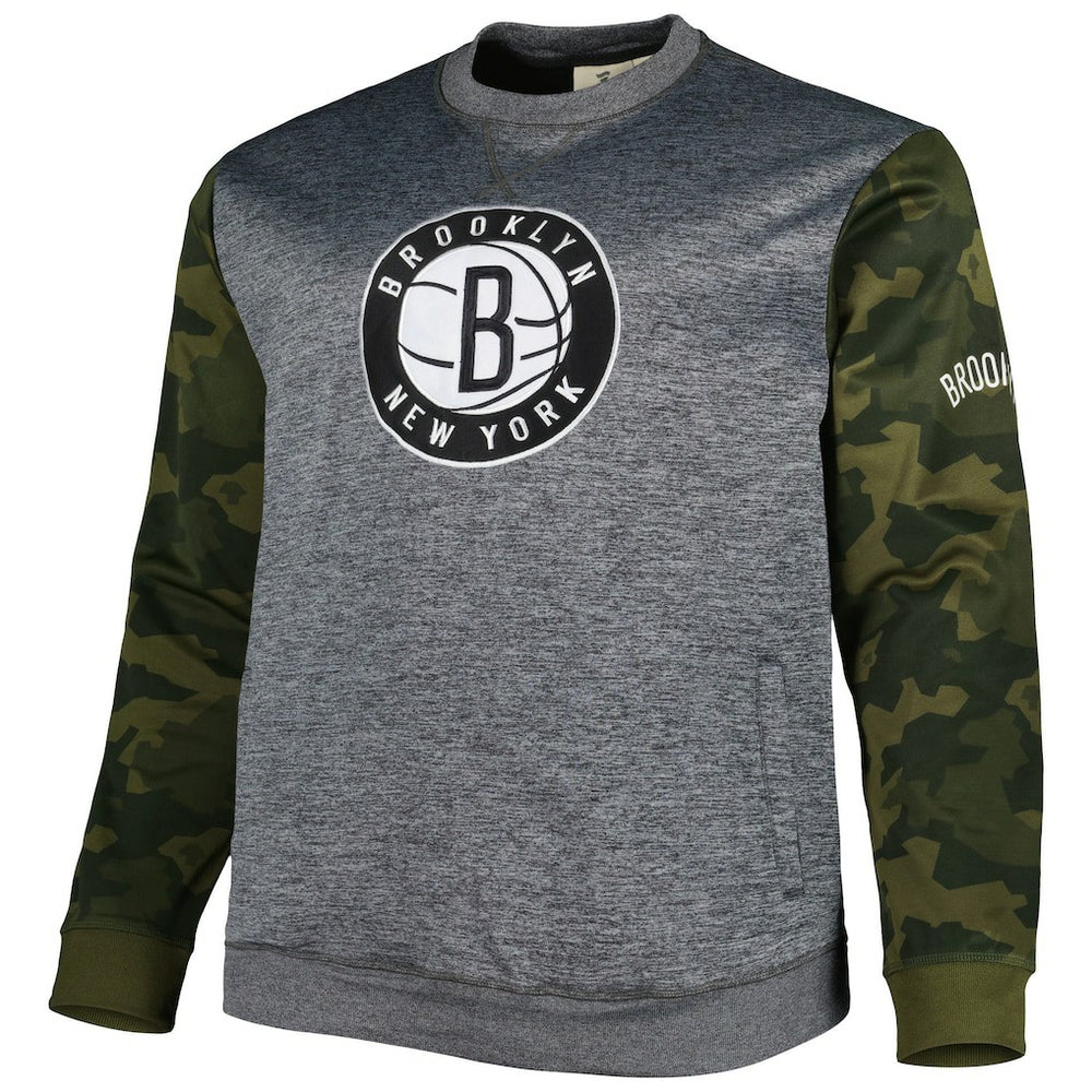 Brooklyn Nets Big & Tall Camo Stitched Sweatshirt - Heather Charcoal discount