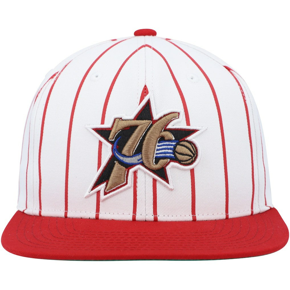 Philadelphia 76ers Hardwood Classics Pinstripe Snapback Hat - White for sale