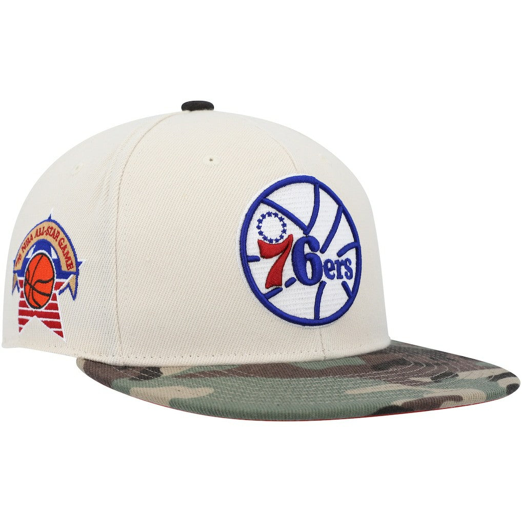 Philadelphia 76ers Hardwood Classics 1976 NBA All-Star Game Off White Camo Fitted Hat - Cream/Camo shop