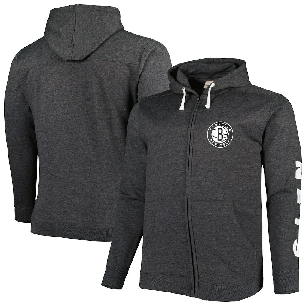 Brooklyn Nets Big & Tall Down and Distance Full-Zip Hoodie - Heathered Black for sale