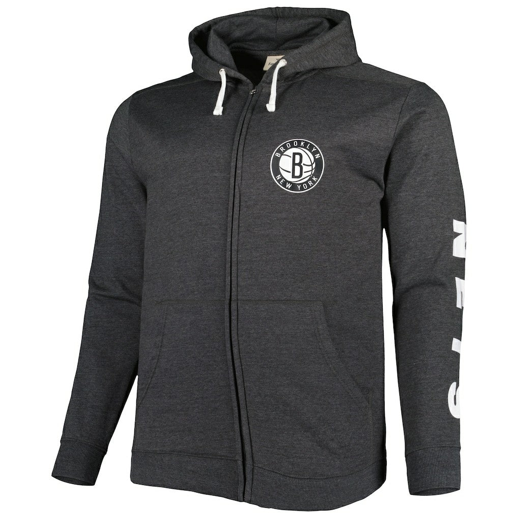 Brooklyn Nets Big & Tall Down and Distance Full-Zip Hoodie - Heathered Black for sale