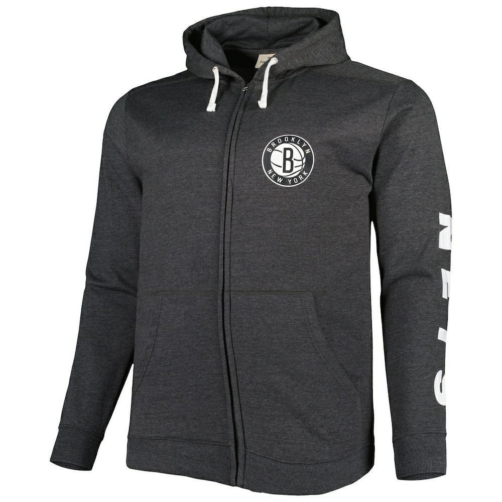 Brooklyn Nets Big & Tall Down and Distance Full-Zip Hoodie - Heathered Black for sale