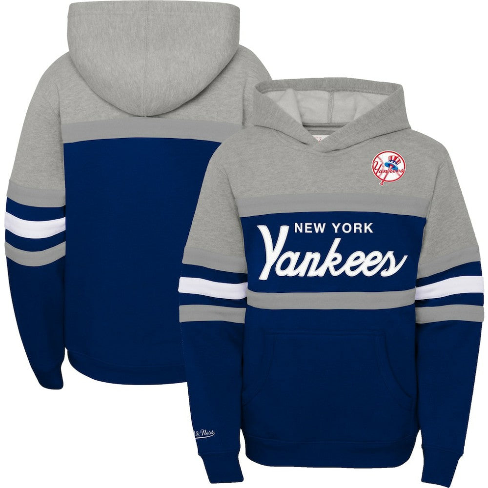 New York Yankees Youth Cooperstown Collection Head Coach Pullover Hoodie Heather Gray/Navy