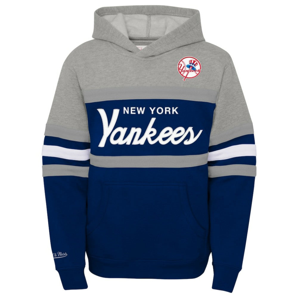 New York Yankees Youth Cooperstown Collection Head Coach Pullover Hoodie Heather Gray/Navy