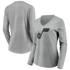 Utah Jazz Women's Primary Logo Team Long Sleeve V-Neck T-Shirt - Heathered Gray shop