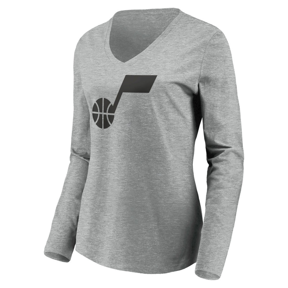 Utah Jazz Women's Primary Logo Team Long Sleeve V-Neck T-Shirt - Heathered Gray shop