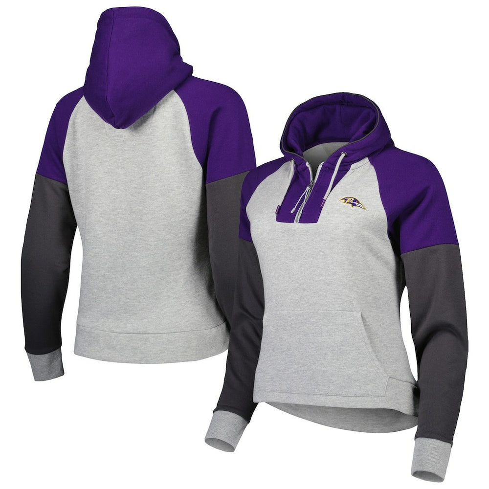 Baltimore Ravens Antigua Women's Lightweight Jackpot Raglan Half-Zip Pullover Hoodie - Heather Gray on sale