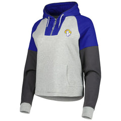 Los Angeles Rams Antigua Women's Lightweight Jackpot Raglan Half-Zip Pullover Hoodie - Heather Gray on sale