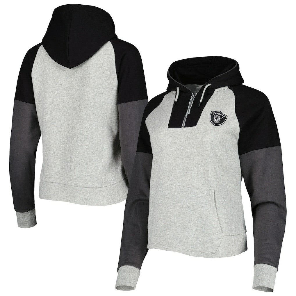 Las Vegas Raiders Antigua Women's Lightweight Jackpot Raglan Half-Zip Pullover Hoodie - Heather Gray cheap