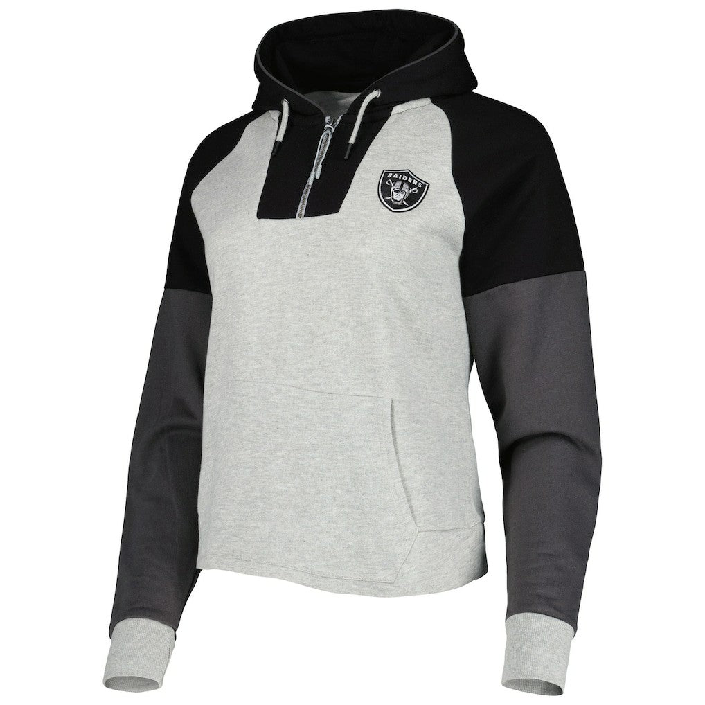 Las Vegas Raiders Antigua Women's Lightweight Jackpot Raglan Half-Zip Pullover Hoodie - Heather Gray cheap