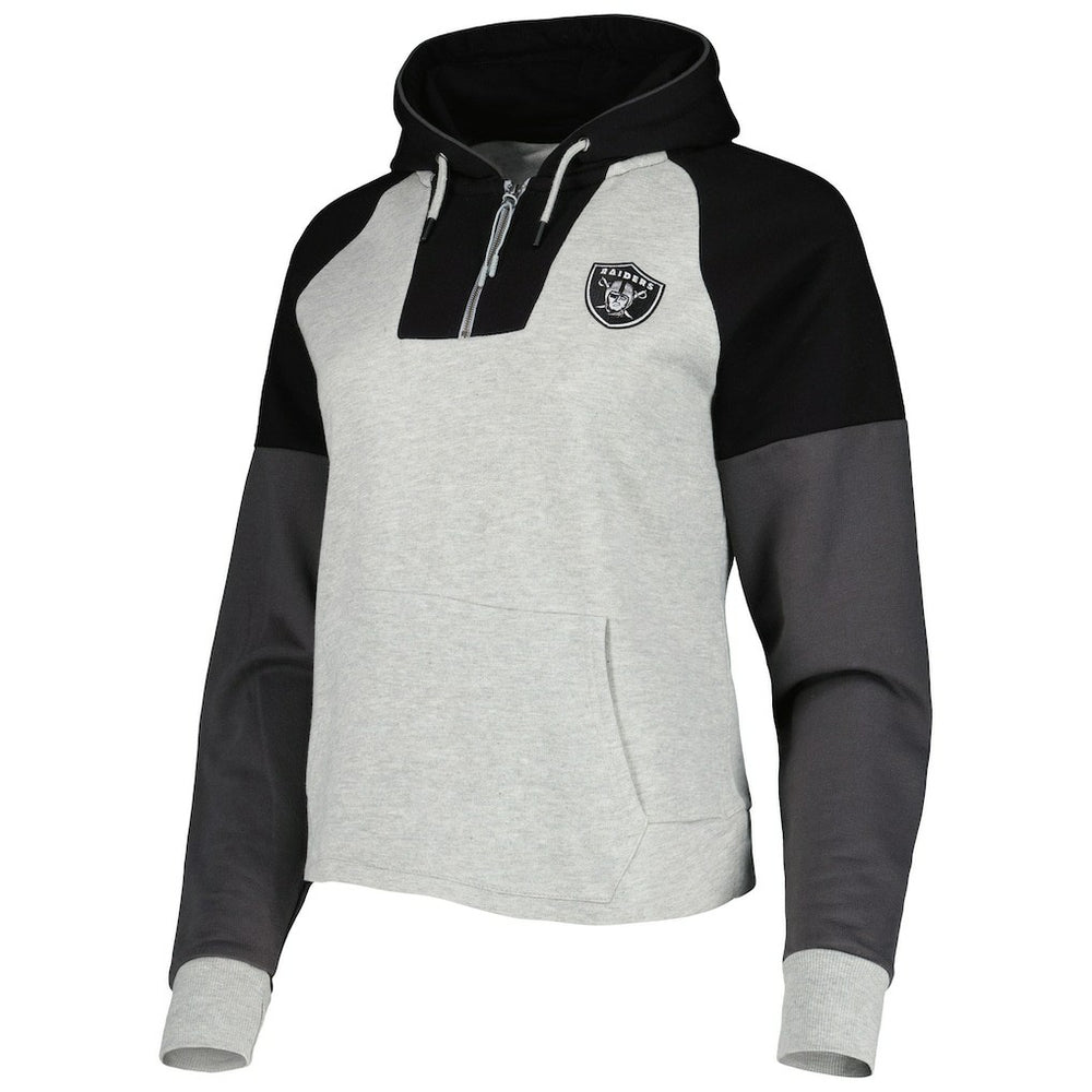 Las Vegas Raiders Antigua Women's Lightweight Jackpot Raglan Half-Zip Pullover Hoodie - Heather Gray cheap