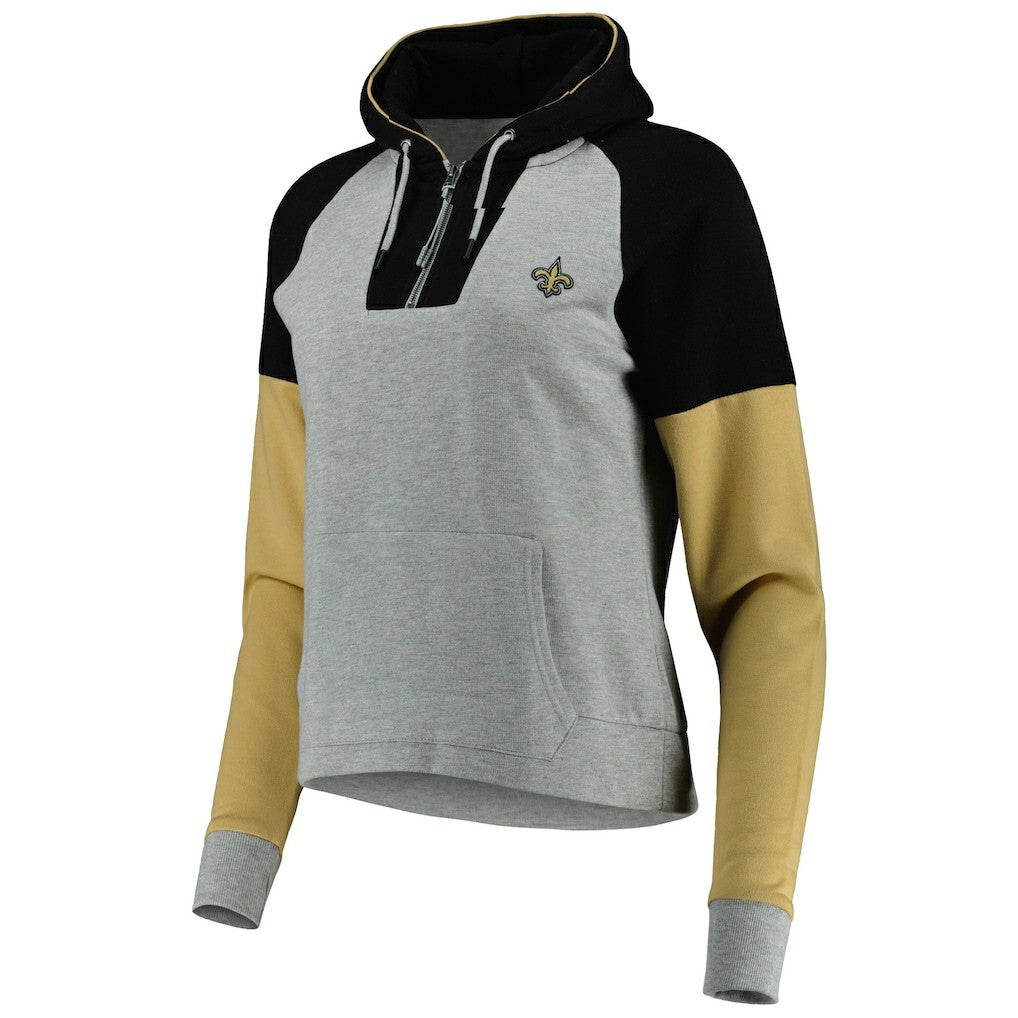 New Orleans Saints Antigua Women's Lightweight Jackpot Raglan Half-Zip Pullover Hoodie - Heather Gray outlet