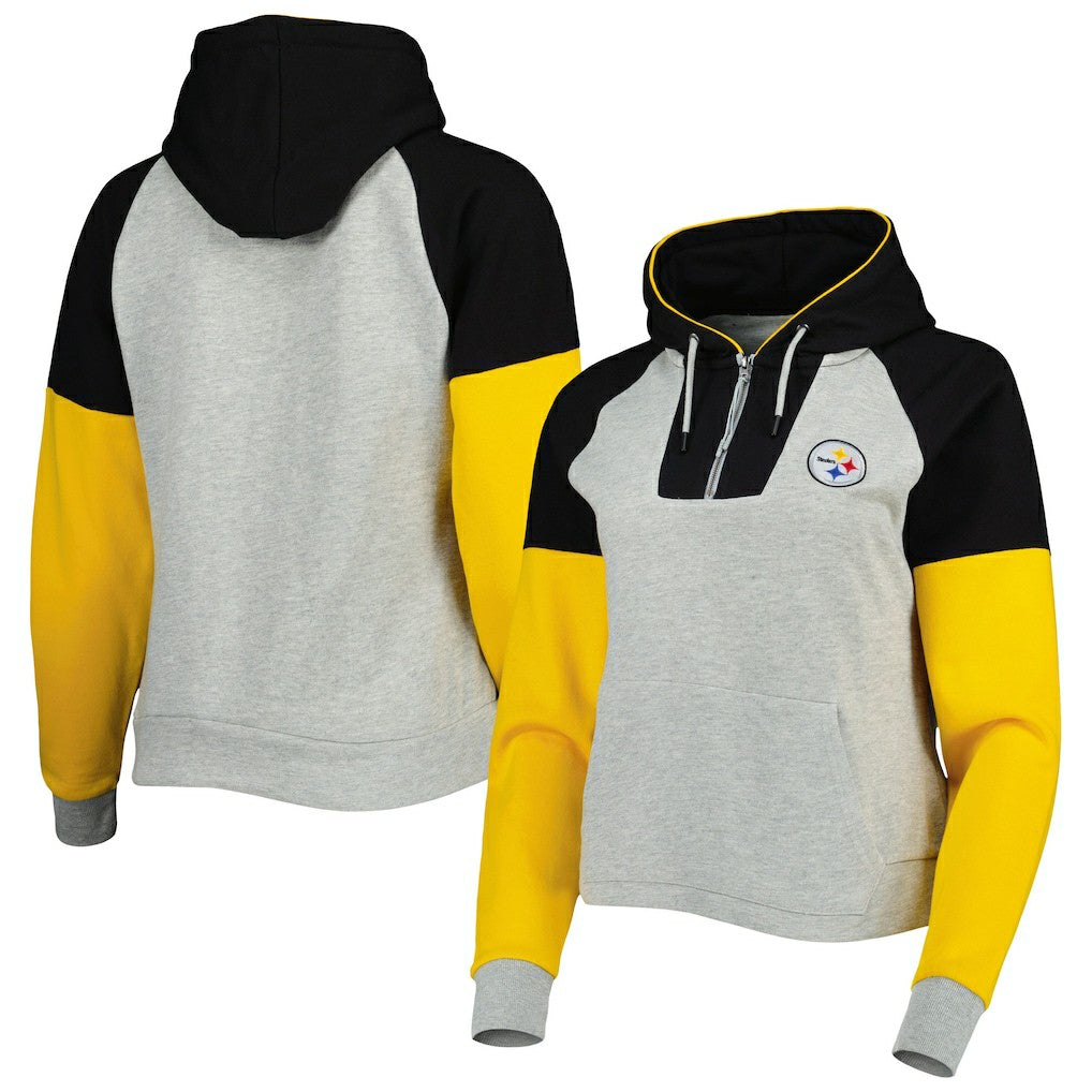 Pittsburgh Steelers Antigua Women's Lightweight Jackpot Raglan Half-Zip Pullover Hoodie - Heather Gray cheap