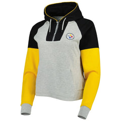 Pittsburgh Steelers Antigua Women's Lightweight Jackpot Raglan Half-Zip Pullover Hoodie - Heather Gray cheap