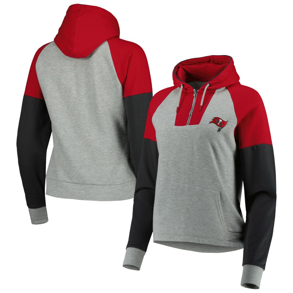Tampa Bay Buccaneers Antigua Women's Lightweight Jackpot Raglan Half-Zip Pullover Hoodie - Heather Gray on sale