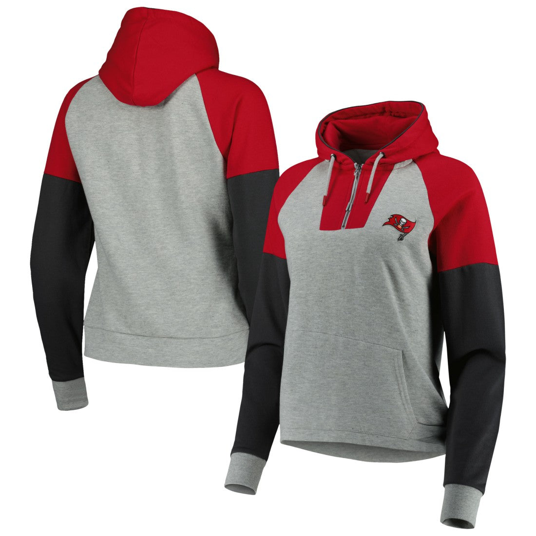 Tampa Bay Buccaneers Antigua Women's Lightweight Jackpot Raglan Half-Zip Pullover Hoodie - Heather Gray on sale