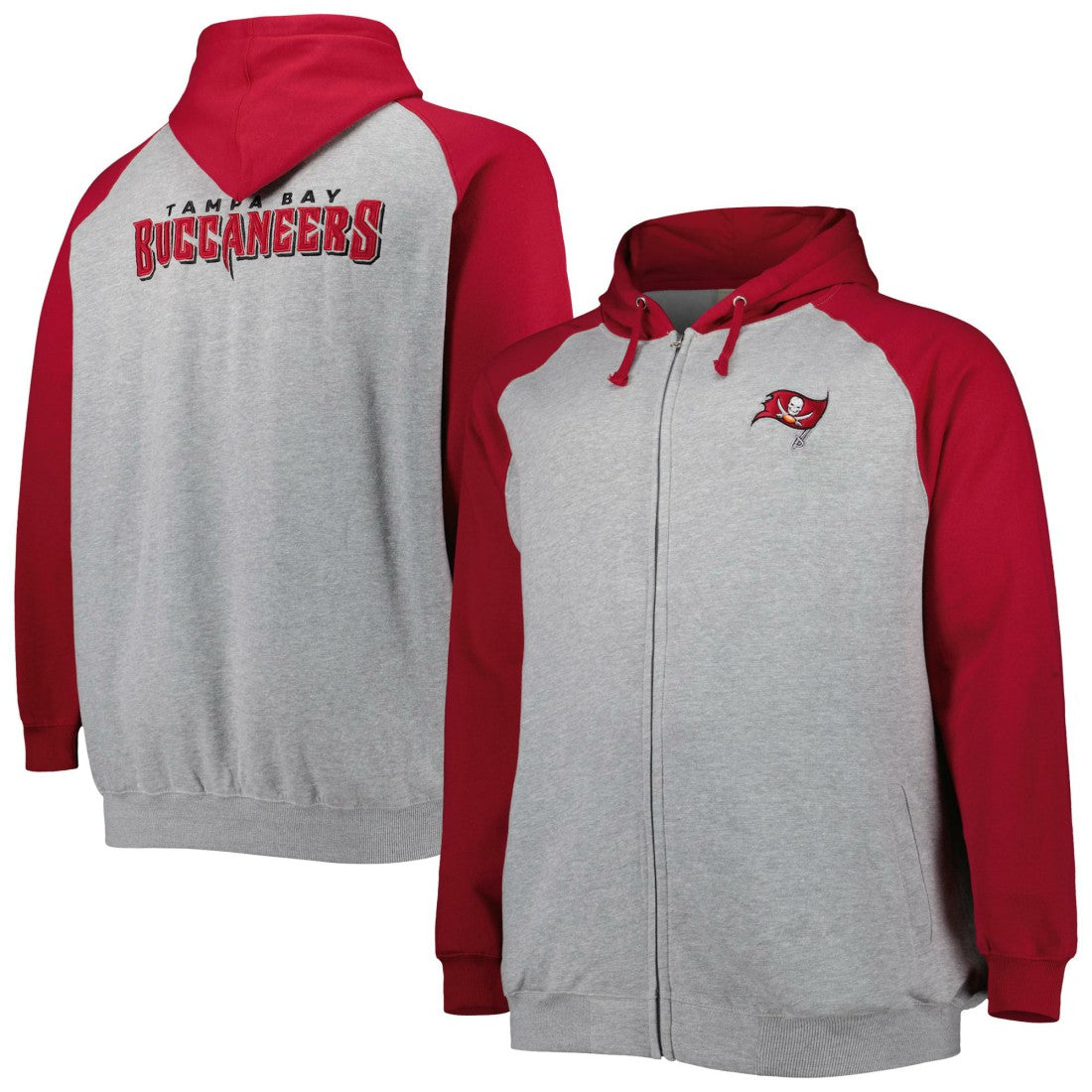Tampa Bay Buccaneers Big & Tall Fleece Raglan Full-Zip Hoodie Jacket - Heather Gray for sale