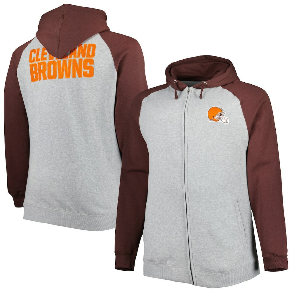Cleveland Browns Big & Tall Fleece Raglan Full-Zip Hoodie Jacket - Heather Gray on sale