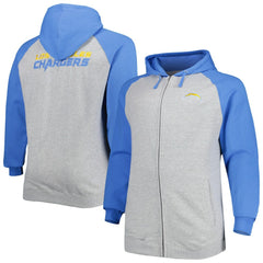 Los Angeles Chargers Big & Tall Fleece Raglan Full-Zip Hoodie Jacket - Heather Gray sale