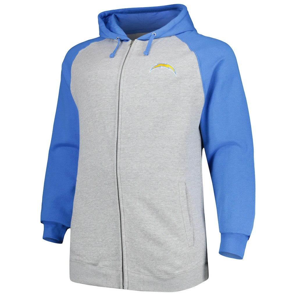 Los Angeles Chargers Big & Tall Fleece Raglan Full-Zip Hoodie Jacket - Heather Gray sale