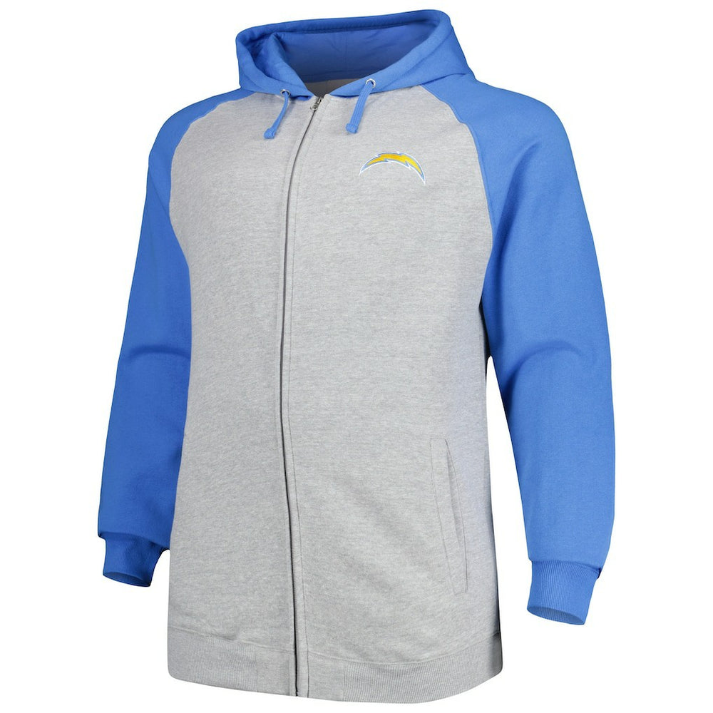 Los Angeles Chargers Big & Tall Fleece Raglan Full-Zip Hoodie Jacket - Heather Gray sale