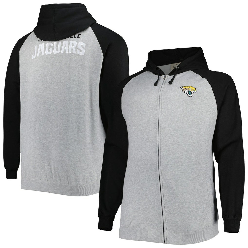 Jacksonville Jaguars Big & Tall Fleece Raglan Full-Zip Hoodie Jacket - Heather Gray for sale