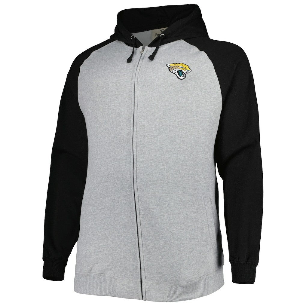 Jacksonville Jaguars Big & Tall Fleece Raglan Full-Zip Hoodie Jacket - Heather Gray for sale