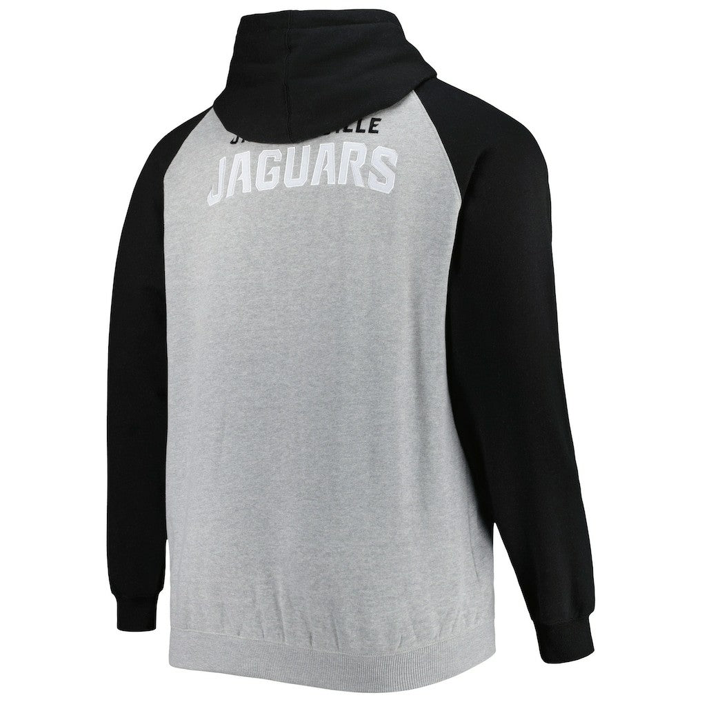 Jacksonville Jaguars Big & Tall Fleece Raglan Full-Zip Hoodie Jacket - Heather Gray for sale