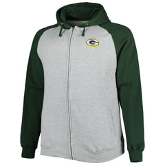 Green Bay Packers Big & Tall Fleece Raglan Full-Zip Hoodie Jacket - Heather Gray for sale