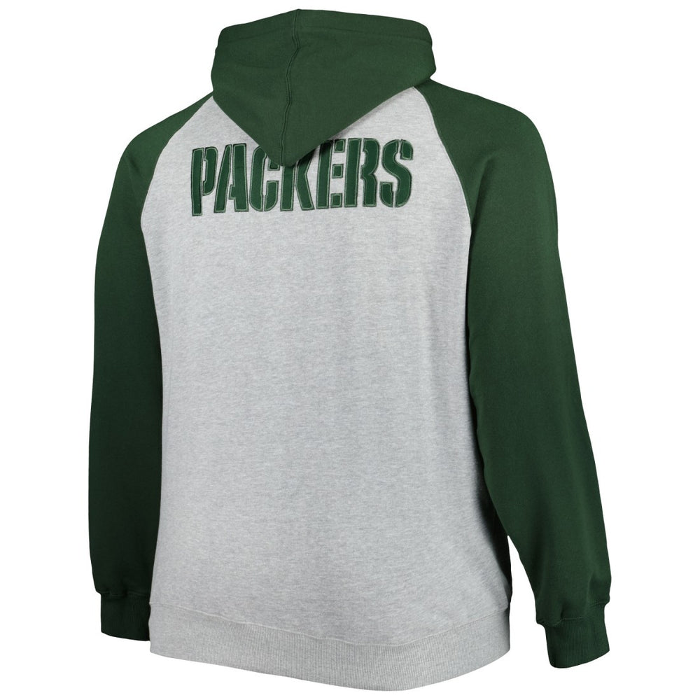 Green Bay Packers Big & Tall Fleece Raglan Full-Zip Hoodie Jacket - Heather Gray for sale