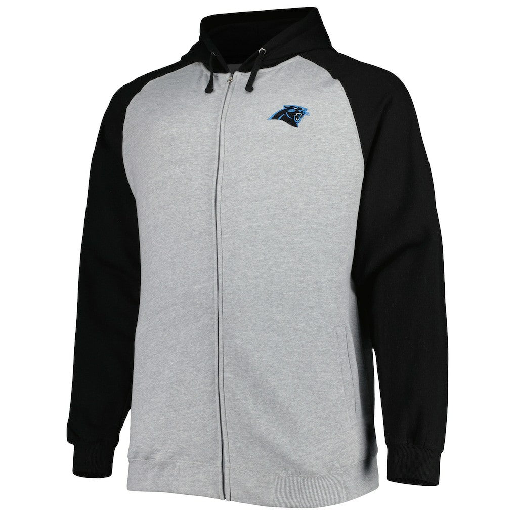 Carolina Panthers Big & Tall Fleece Raglan Full-Zip Hoodie Jacket - Heather Gray for sale
