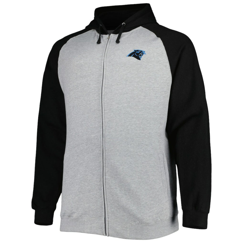 Carolina Panthers Big & Tall Fleece Raglan Full-Zip Hoodie Jacket - Heather Gray for sale