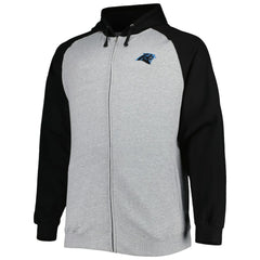 Carolina Panthers Big & Tall Fleece Raglan Full-Zip Hoodie Jacket - Heather Gray for sale