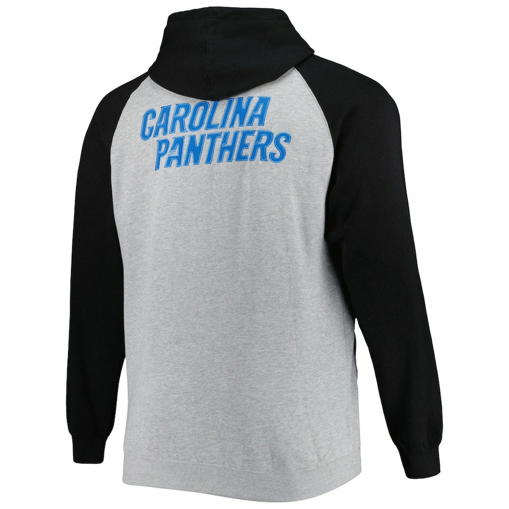 Carolina Panthers Big & Tall Fleece Raglan Full-Zip Hoodie Jacket - Heather Gray for sale
