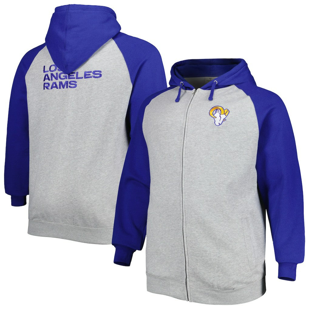 Los Angeles Rams Big & Tall Fleece Raglan Full-Zip Hoodie Jacket - Heather Gray outlet