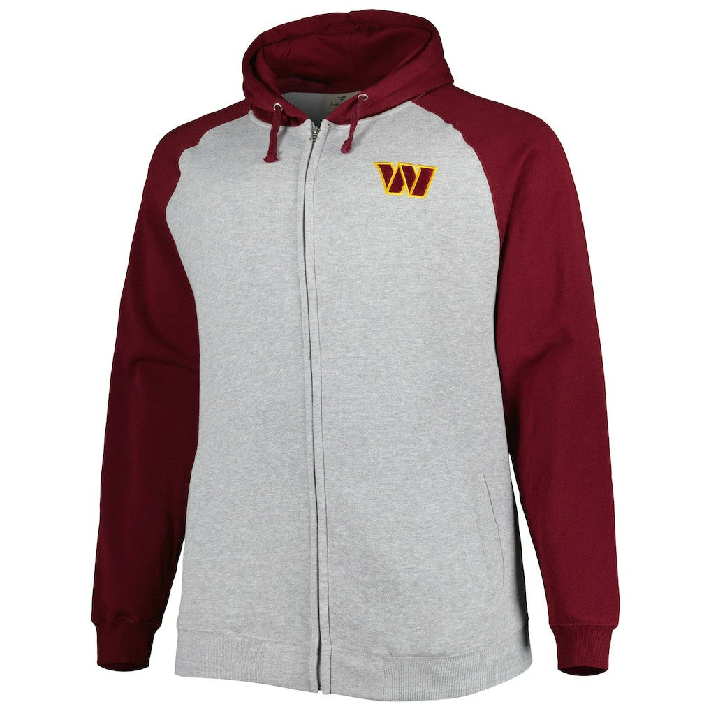 Washington Commanders Big & Tall Fleece Raglan Full-Zip Hoodie Jacket - Heather Gray for sale