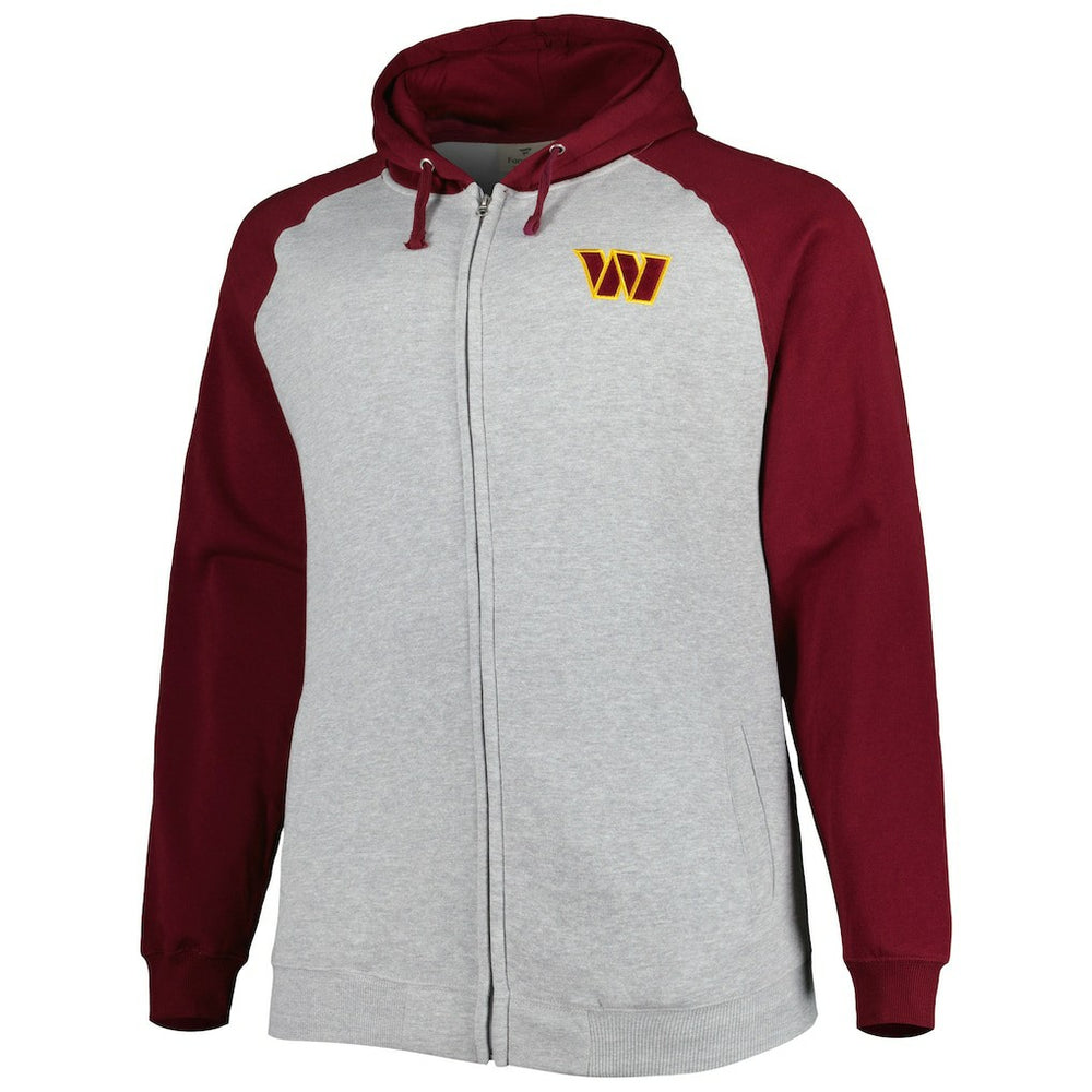 Washington Commanders Big & Tall Fleece Raglan Full-Zip Hoodie Jacket - Heather Gray for sale