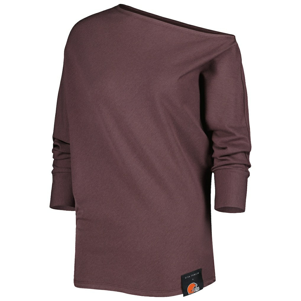 Cleveland Browns KIYA TOMLIN Women's Twisted Tri-Blend Asymmetrical 3/4-Dolman Sleeve Sweatshirt - Brown outlet
