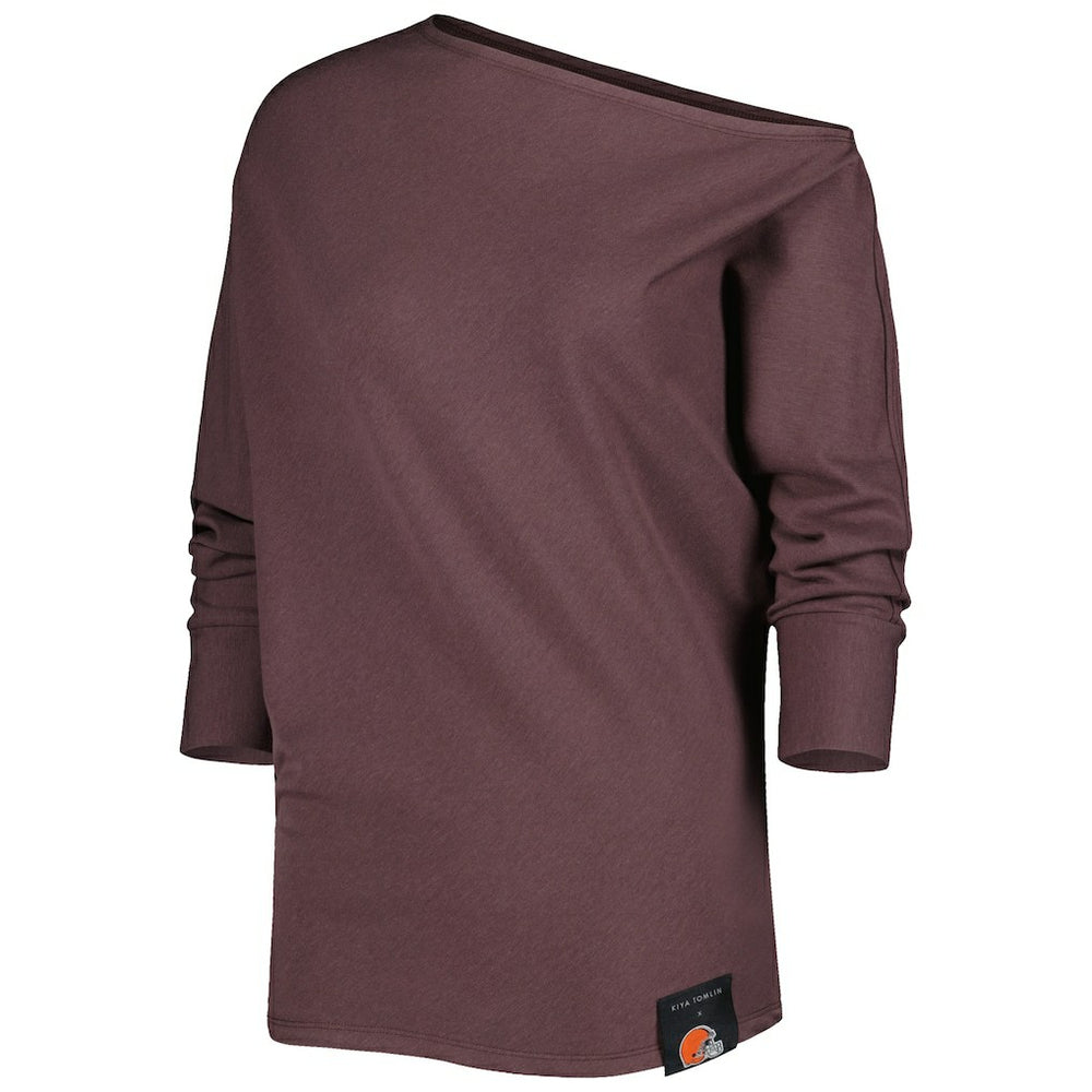 Cleveland Browns KIYA TOMLIN Women's Twisted Tri-Blend Asymmetrical 3/4-Dolman Sleeve Sweatshirt - Brown outlet